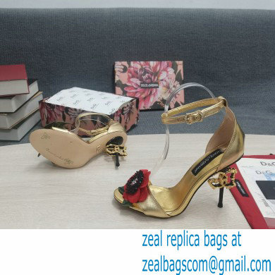 Dolce  &  Gabbana DG Logo Heel 10.5cm Black Red Roses Sandals Gold 2022